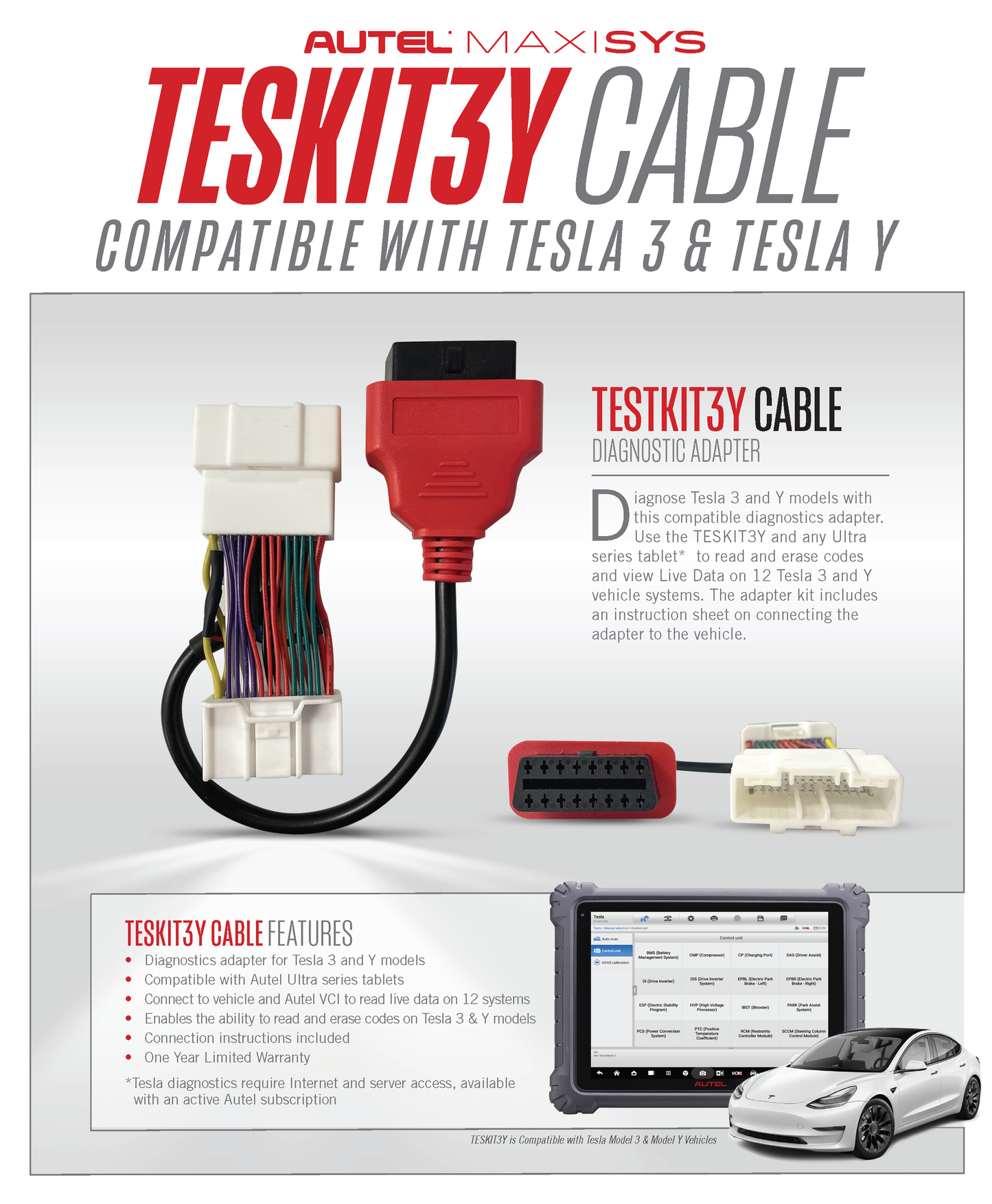 Autel TESKIT3Y - Tesla-compatible diagnostic adapter for models 3 and Y